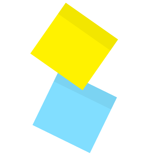 Two overlapping yellow and blue sticky notes